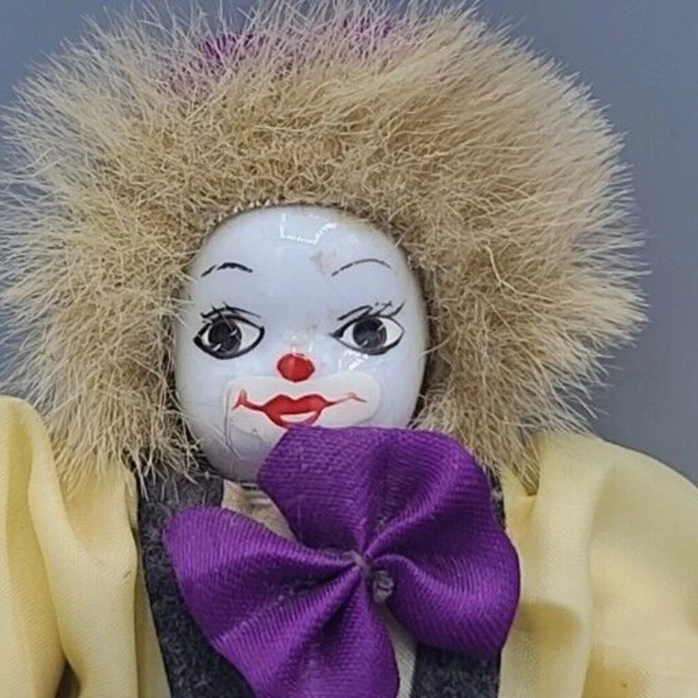Vintage Clown Doll Sand Body Porcelain Head 5